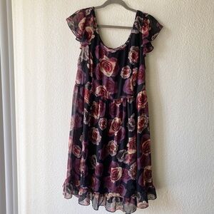 Vintage TRIPP NYC Floral Flowy Cap Sleeve Sheer Dress Plus